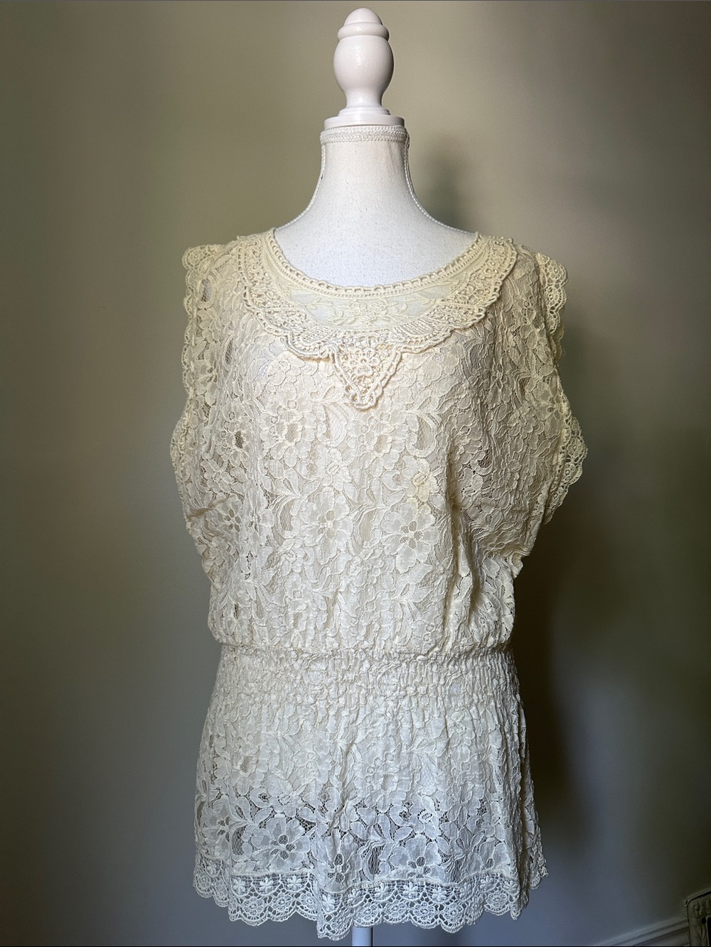 BELLISSIMA 100% Cotton Lace Cinched Coquette Festival Boho Sleeveless Top Medium